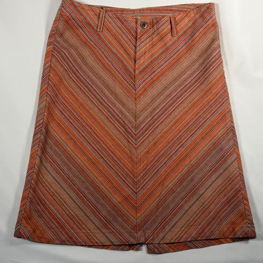 Lucky Brand Skirt Womens 10 Orange Striped A-Line Cotton Chevron Boho Retro 90s - Picture 1 of 8